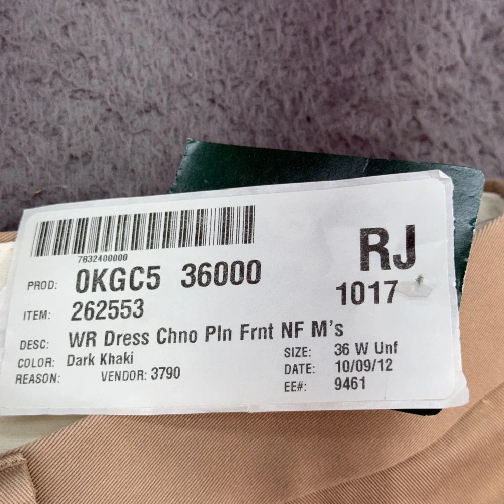 LL Bean Dress Chino Pants Mens 36 Dark Khaki Natural‎ Fit Plain Front Cotton